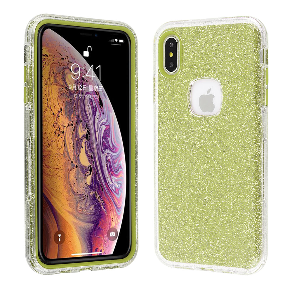 Apple Iphone Xs Max Clear Glitter Hard Plastic Cover With Lime